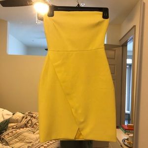Yellow strapless mini dress